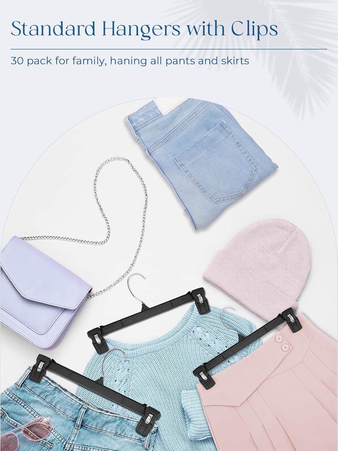 Smartor Pants Hangers - 30 Pack, Black Clips Hangers with 360° Hooks, Shorts Hanger with Strong Clamps, Dress, Heavy Duty as Trousers, Skirt, Jeans, Towel and Bottom Clothes -12 Inch
