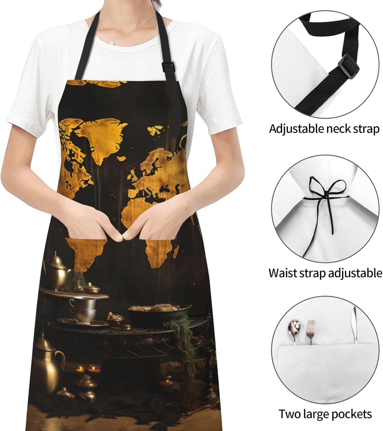 Rust World Map print Waterproof apron with pocket adjustable cooking apron for adult kitchen bibs to bake