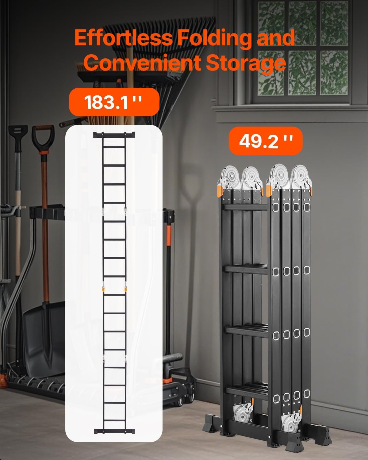 VEVOR Multi-Purpose Folding Ladder, 7-in-1 Tall Extension Step Ladder,