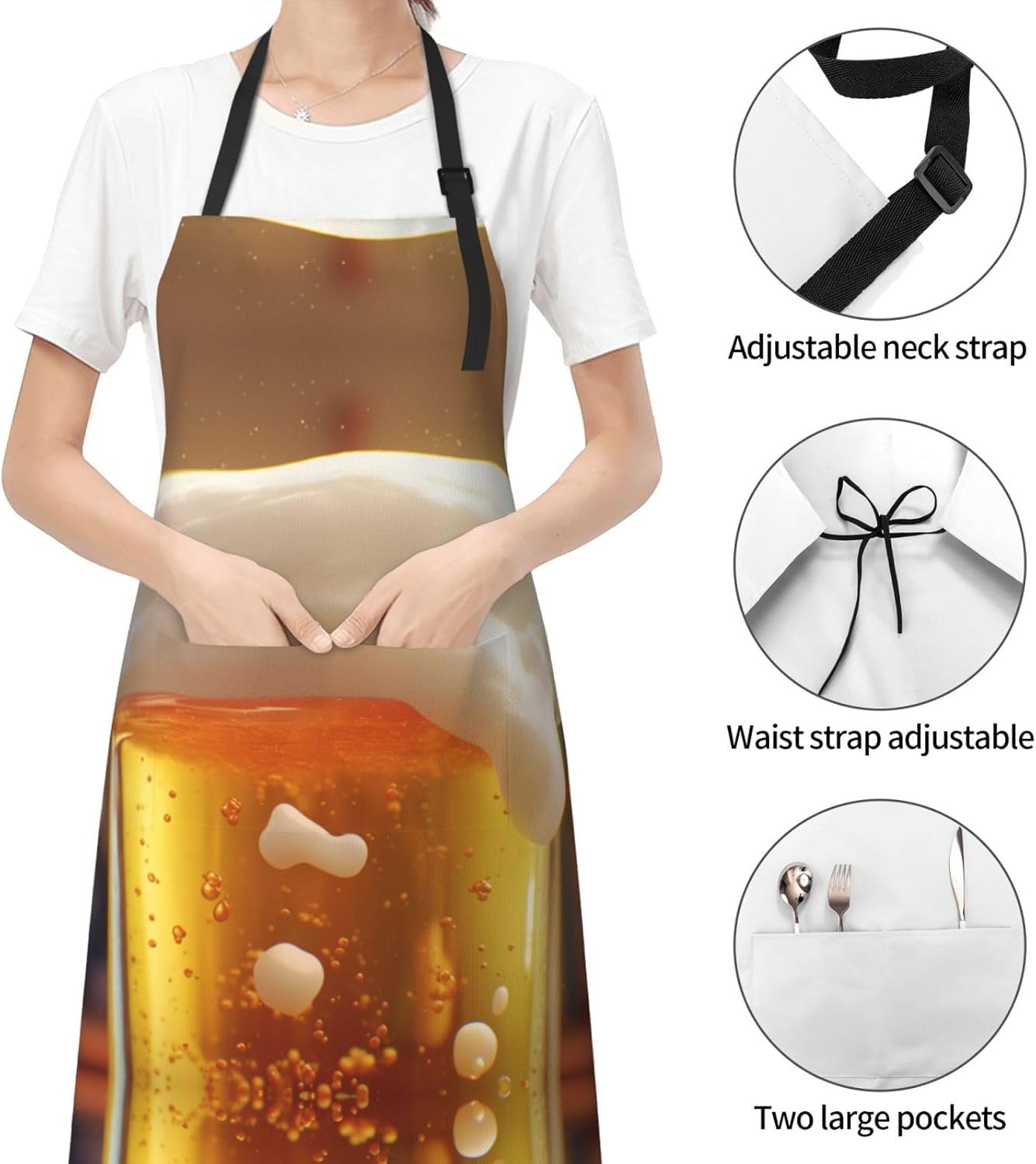 Beer Bubble print Waterproof apron with pocket adjustable cooking apro