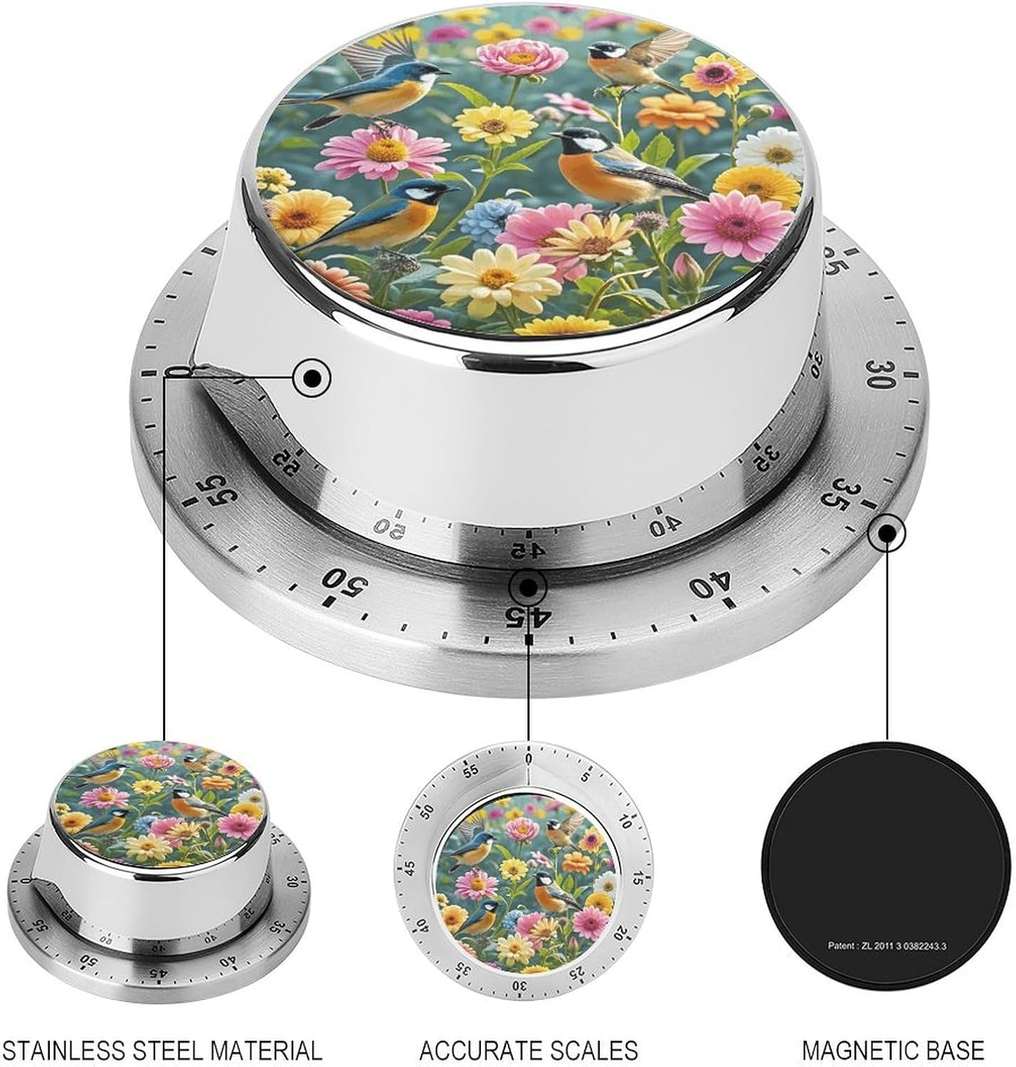 Garden with Birds and Flowers Timer Stainless Digital Visual Timer Exq