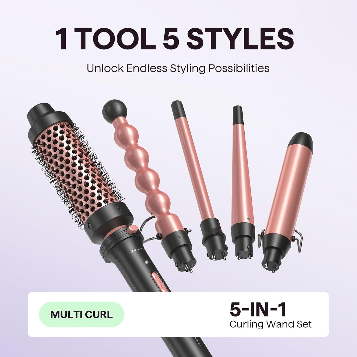 Wavytalk 5 in 1 Curling Wand Set, Multi Curl, Curling Wand Set with Th