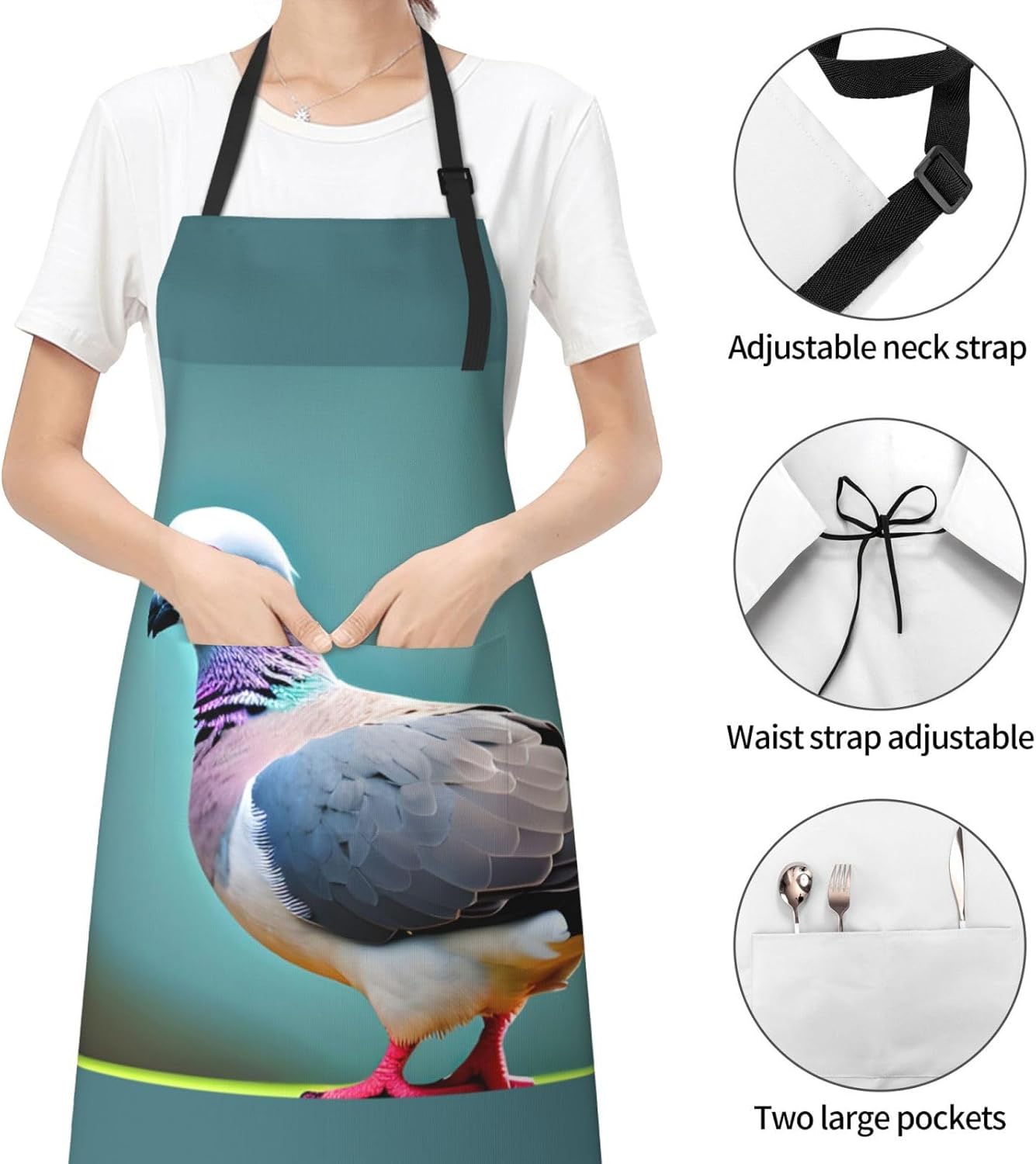 cartoon pigeon 4 print Waterproof chef's apron with pocket apron for kitchen cooking baking barbecue and gardening