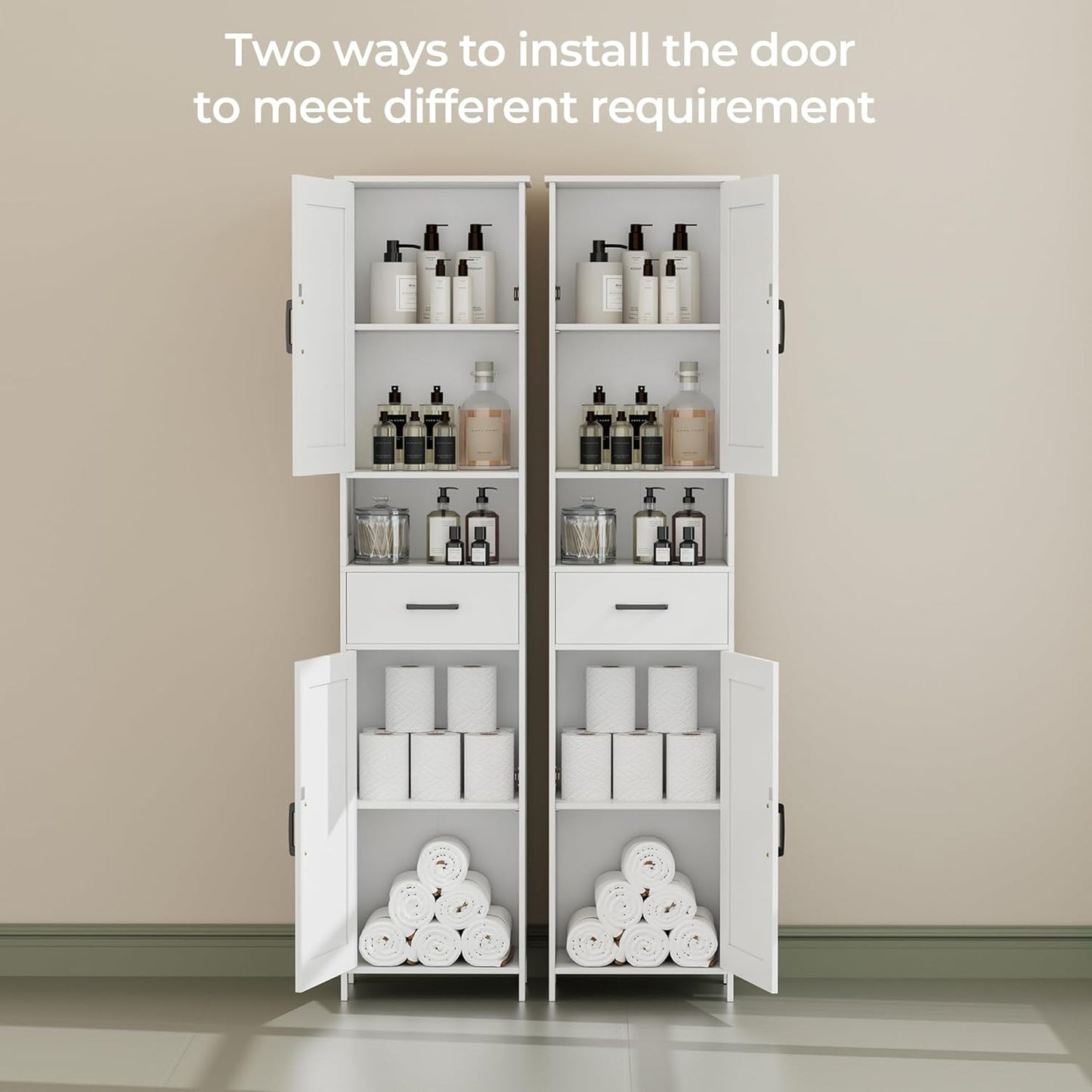 Homhedy 67" H Tall Bathroom Storage Cabinet with 2 Barn Doors and 1 Dr
