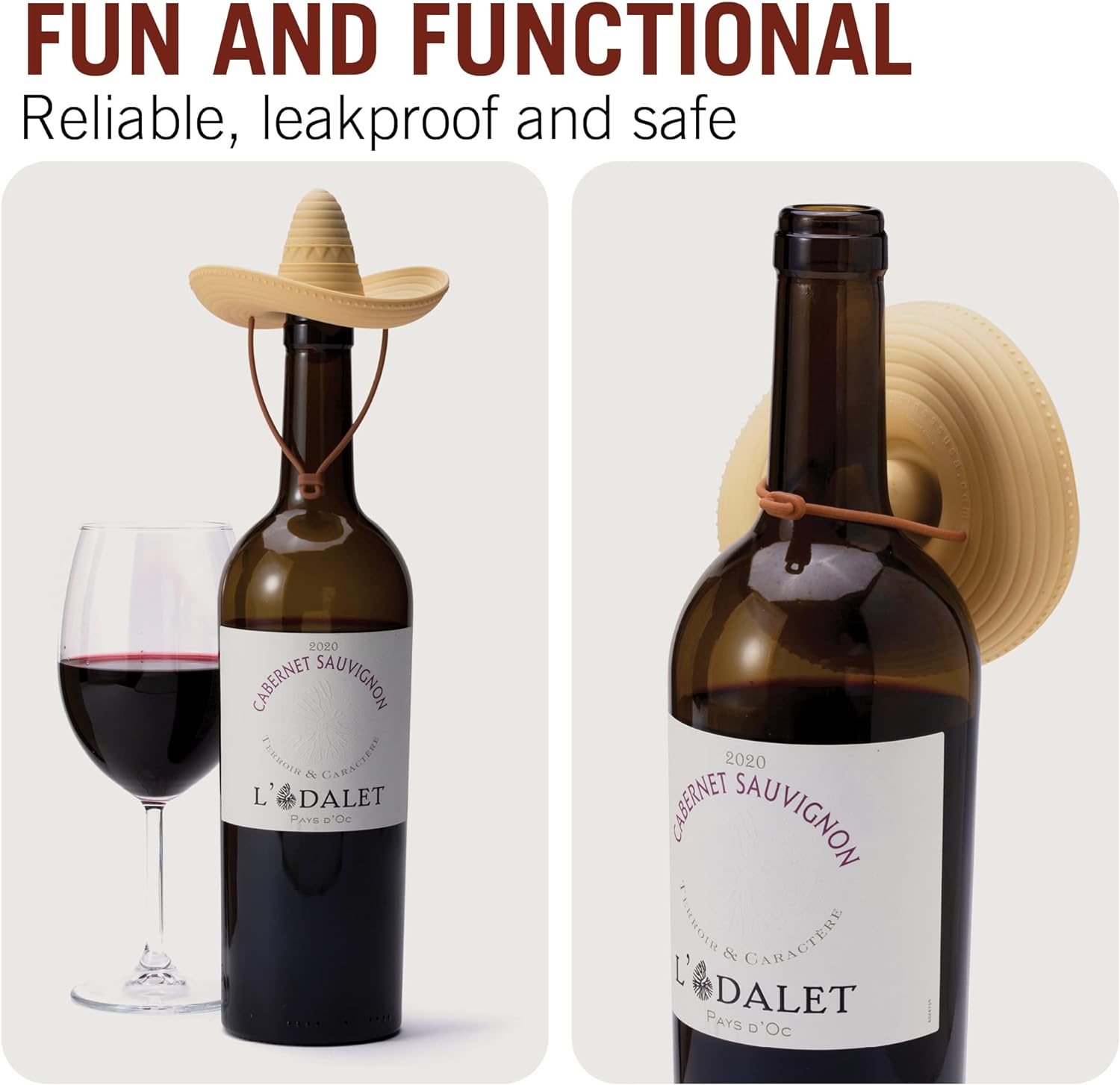 Silicone Wine Stopper/Fun Sombrero shaped cap seals bottle and keeps w