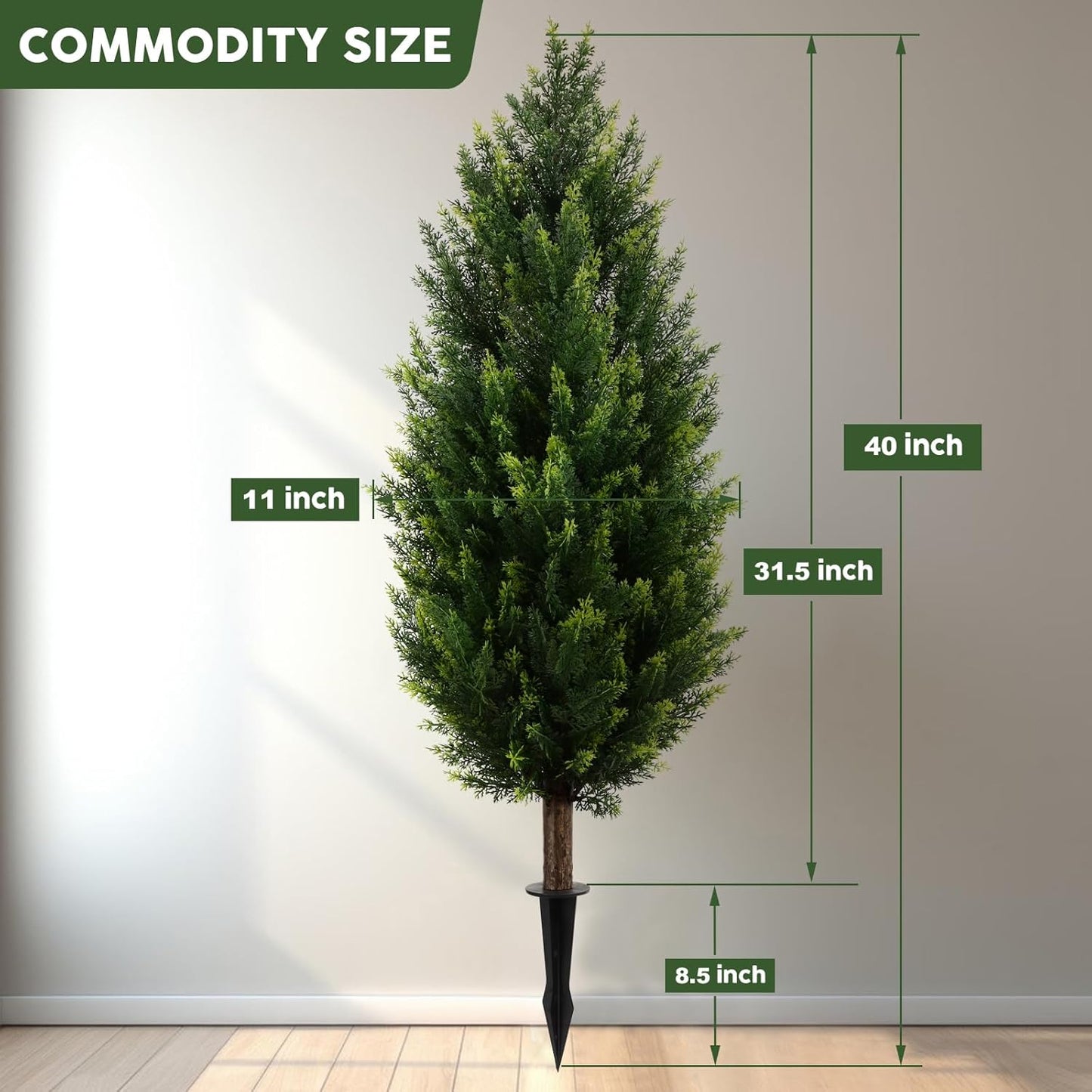 3ft Artificial Cedar Topiary Tree with Stakes - 39" High, 11" Diameter Set of 2 UV-Resistant & No Maintenance Faux Tree Shrubs for Outdoor Planters, Fake Plants That Look Real