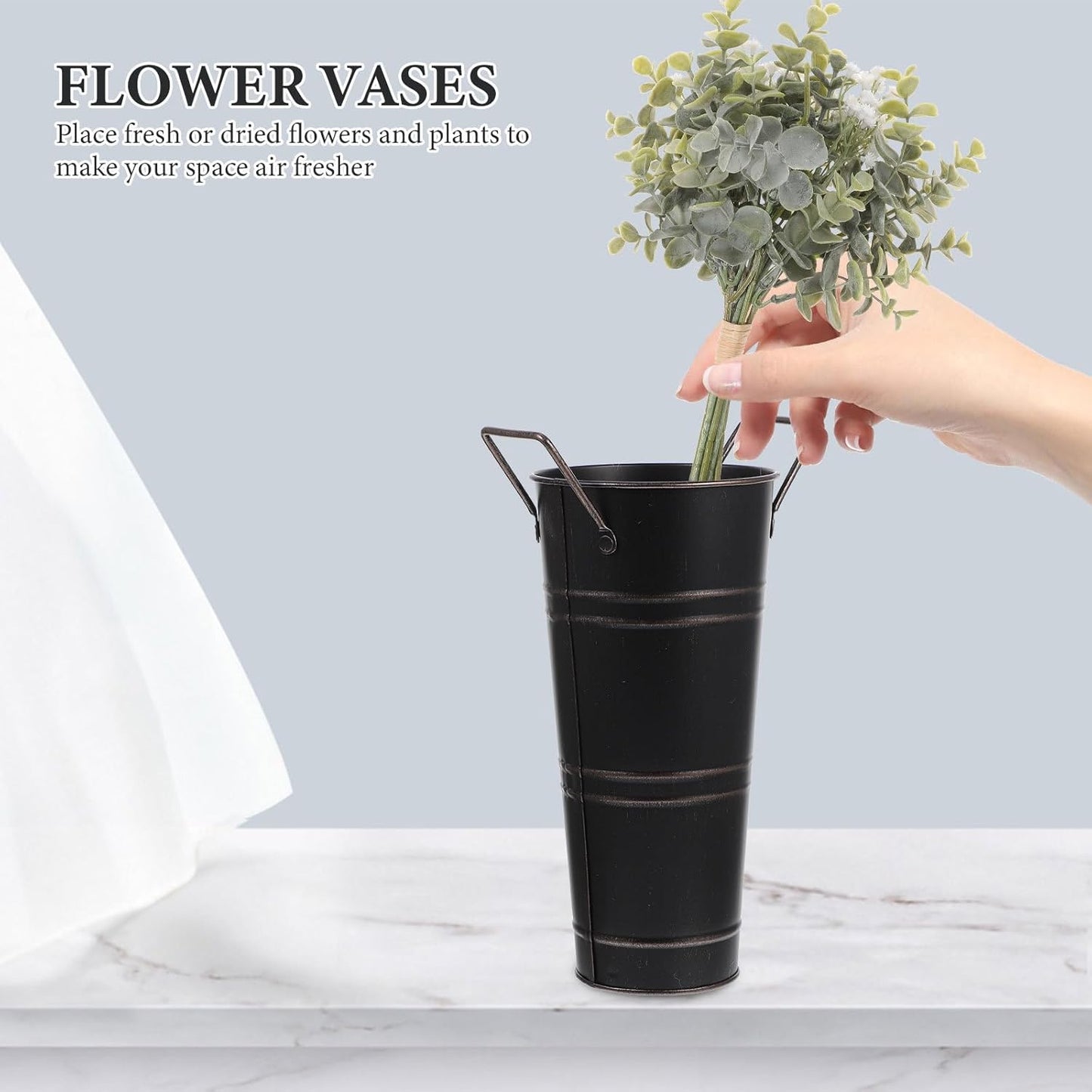 Milisten Vintage Retro Iron Flower Bucket with Handle, Leak-Proof Meta