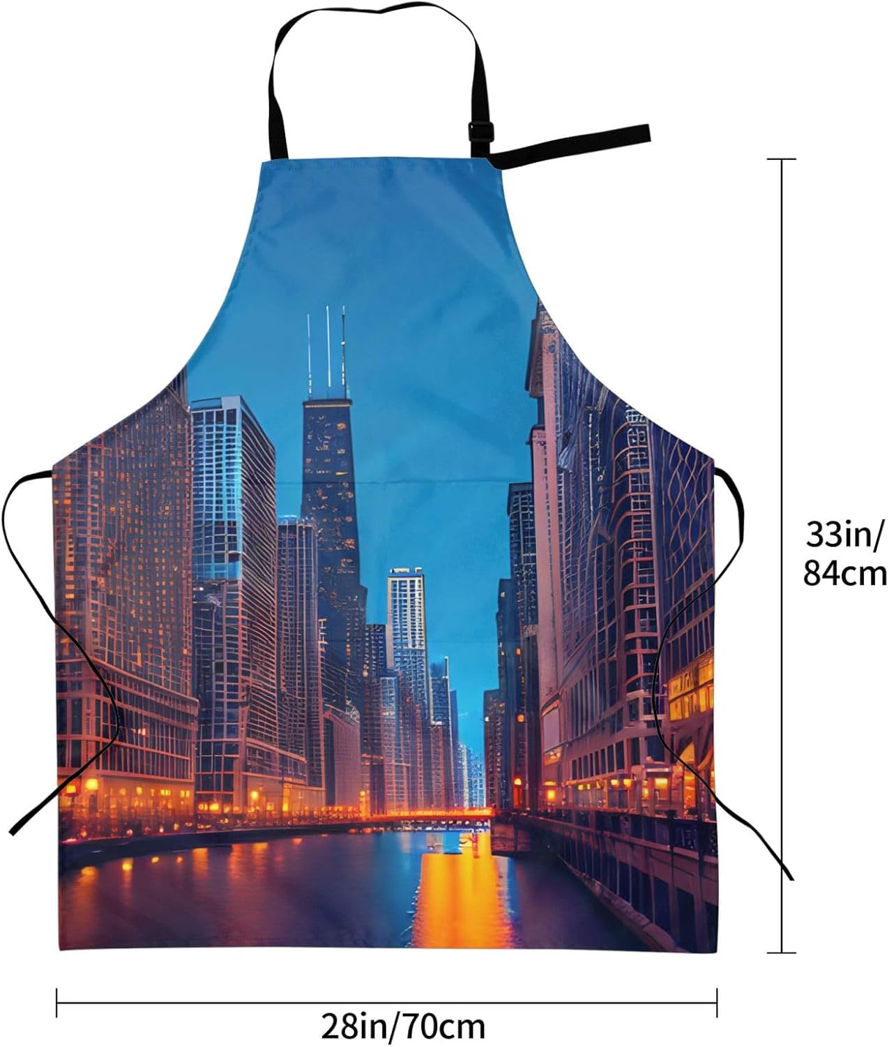 YANYU Chicago Night Print 28x33 In Kitchen Apron Stylish Chef Apron with Pockets for Cooking Baking Painting