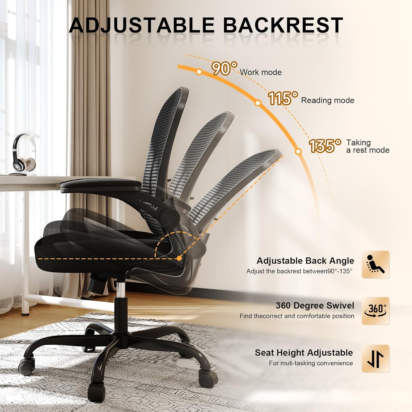 Office Chair, Ergonomic Desk Chairs 330LBS Capacity High Back Mesh Com