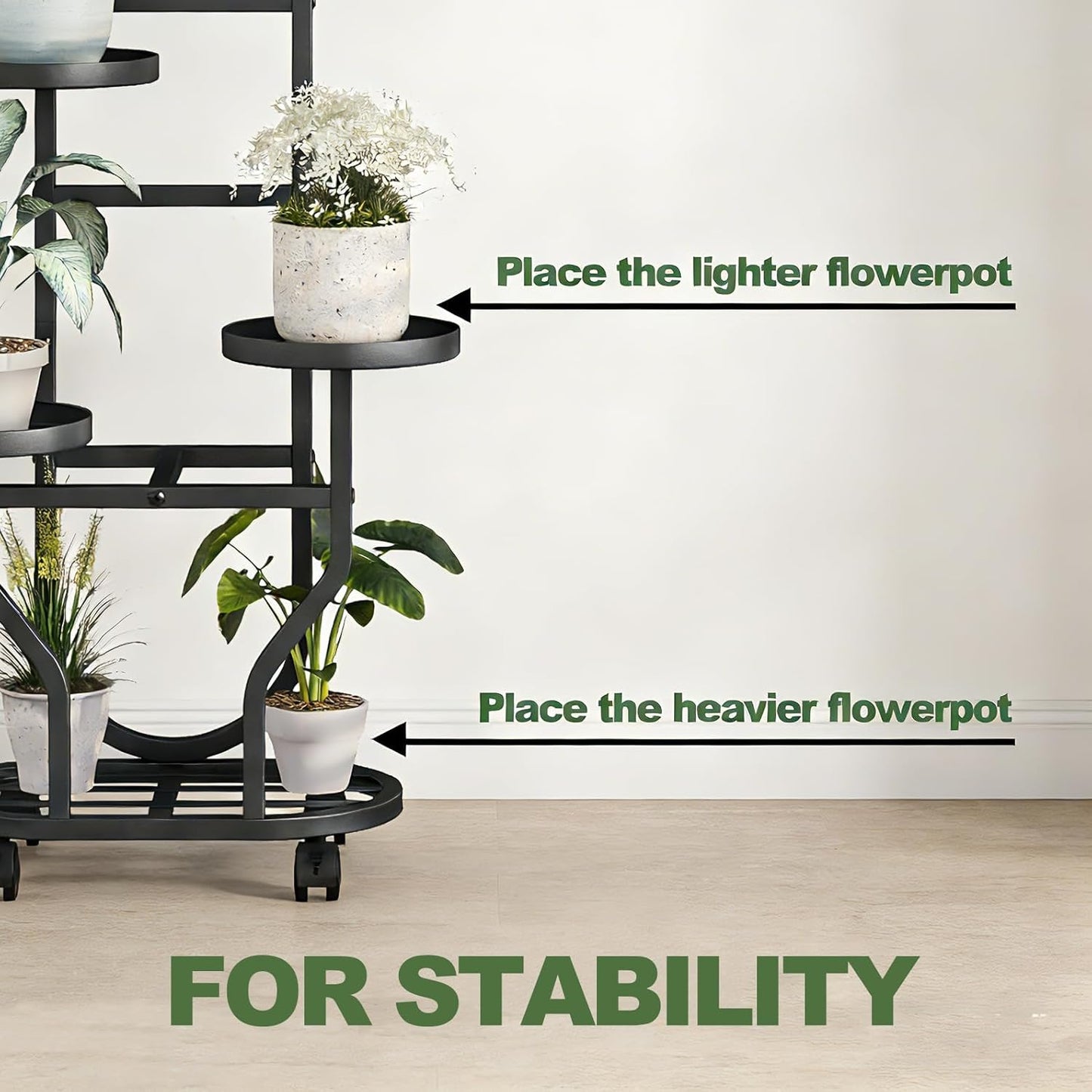 Plant Stand Indoor Outdoor 4 Tier Flower Holder with Wheels Metal Plan