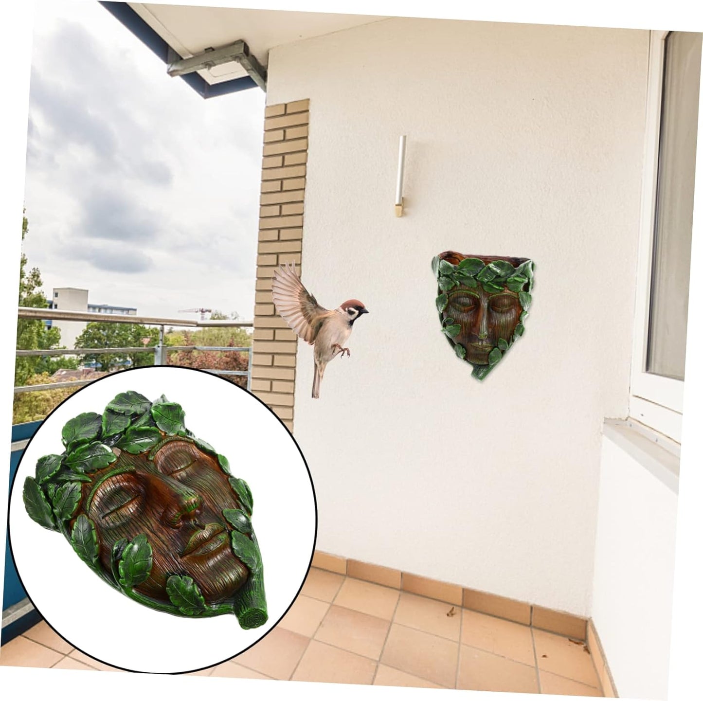Milisten Outdoor Bird Feeder Tree Face Sculpture Resin Garden Decorati
