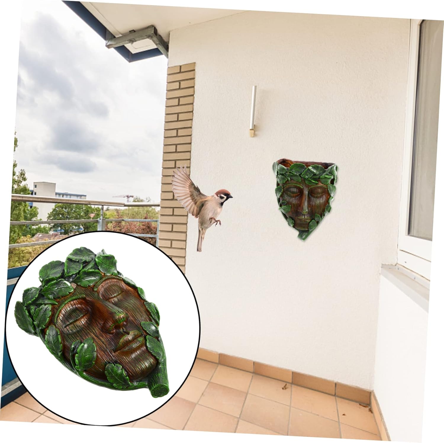 Milisten Outdoor Bird Feeder Tree Face Sculpture Resin Garden Decorati