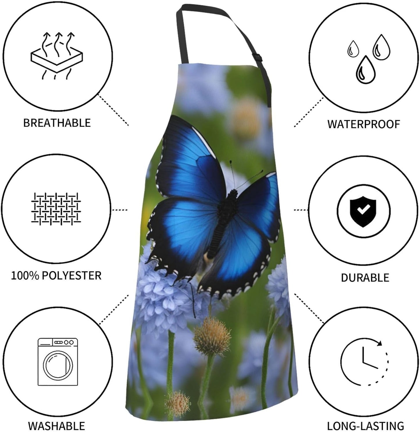 blue butterfly print Waterproof chef's apron with pocket apron for kit