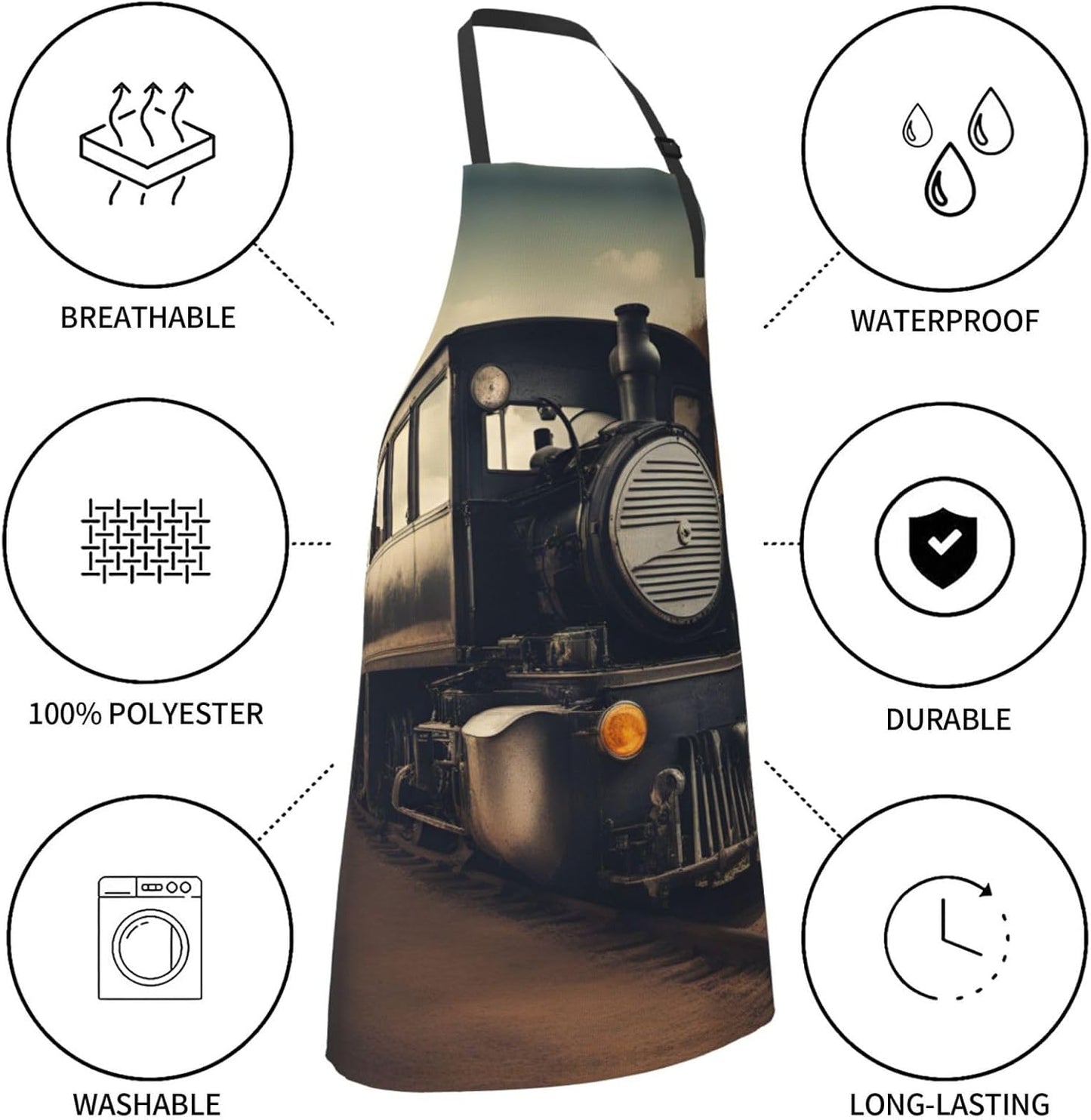 locomotive print Waterproof chef's apron with pocket apron for kitchen cooking baking barbecue and gardening