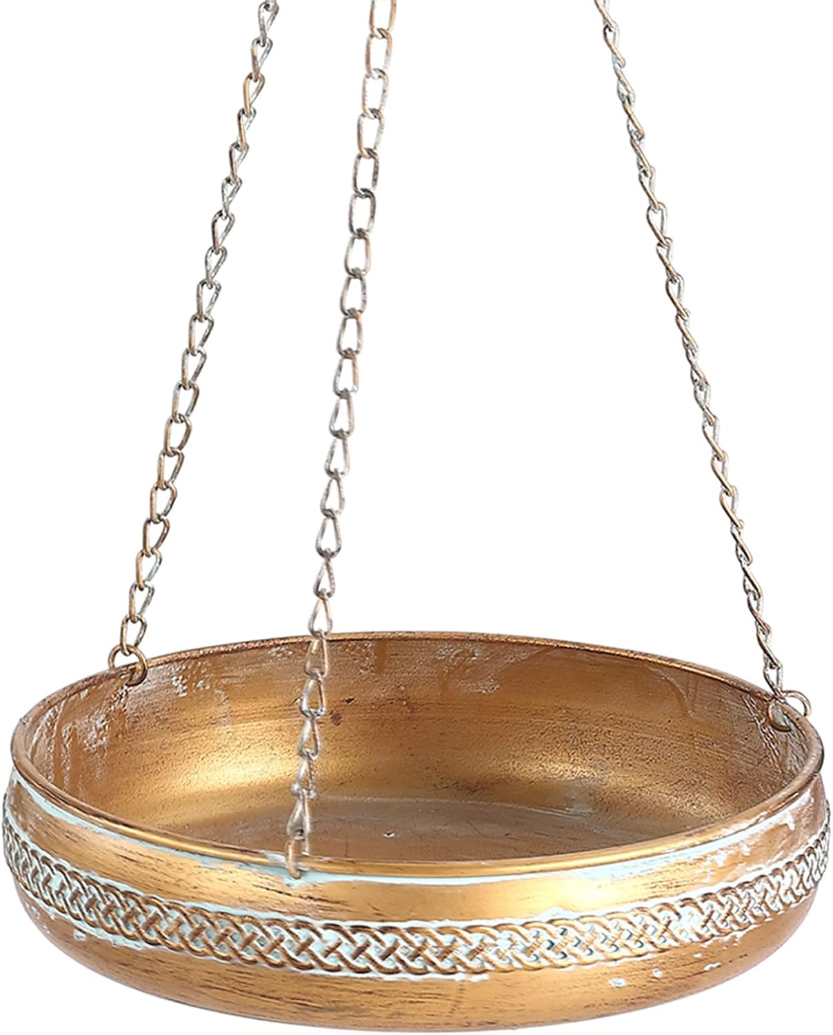 Metal Hanging Bird Bath for Outdoors, Antique Patina Hanging BirdBath 