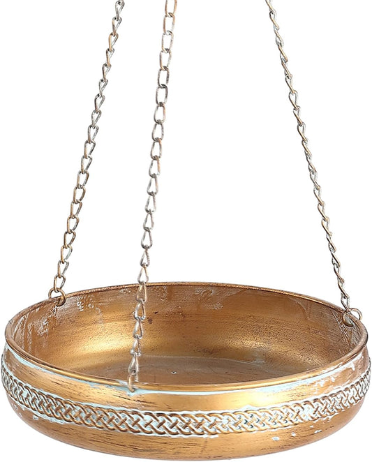 Metal Hanging Bird Bath for Outdoors, Antique Patina Hanging BirdBath 