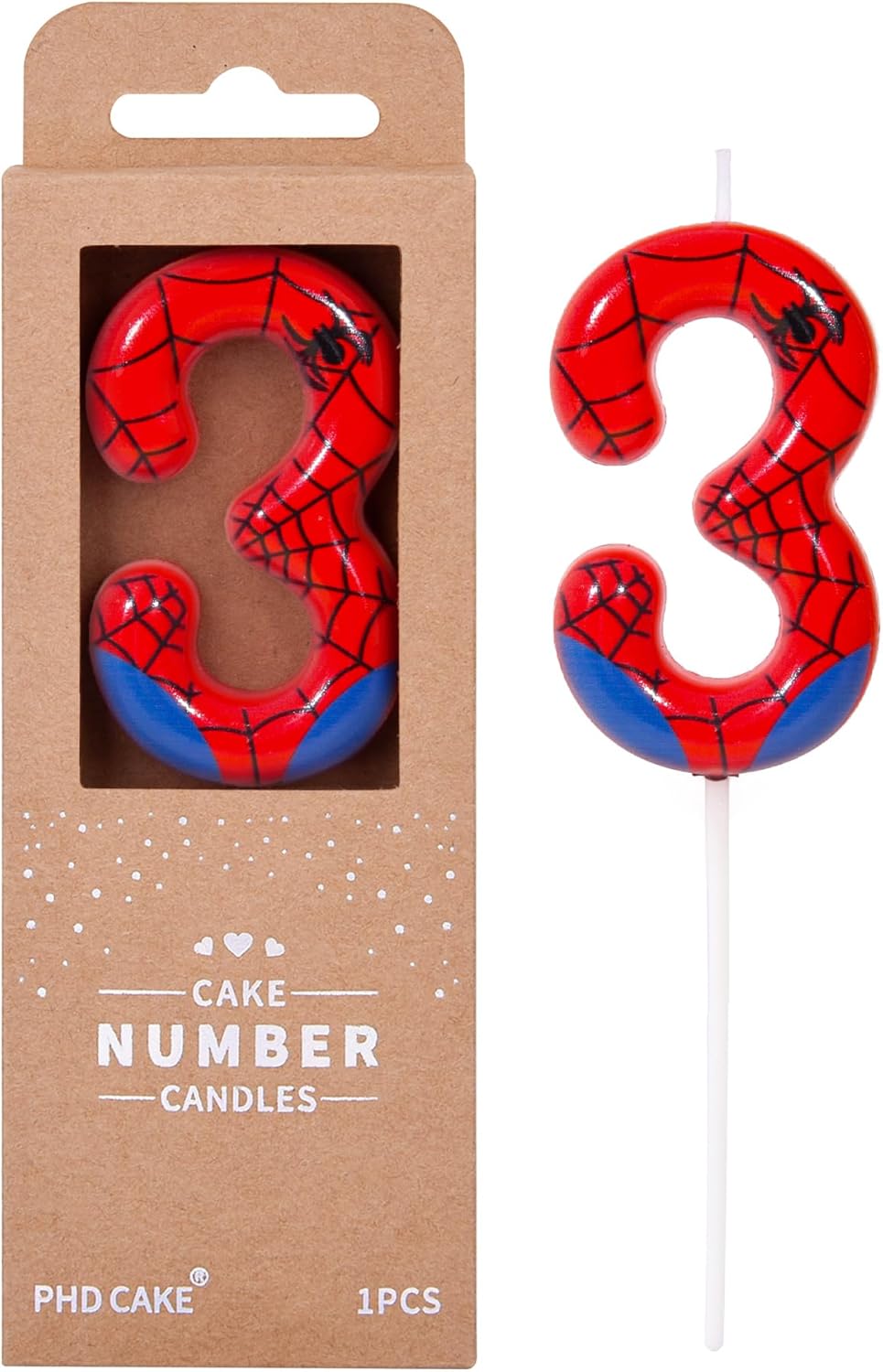 PHD CAKE 2.76 Inch Number 3 Spider Birthday Candles, Spider Cartoon Th
