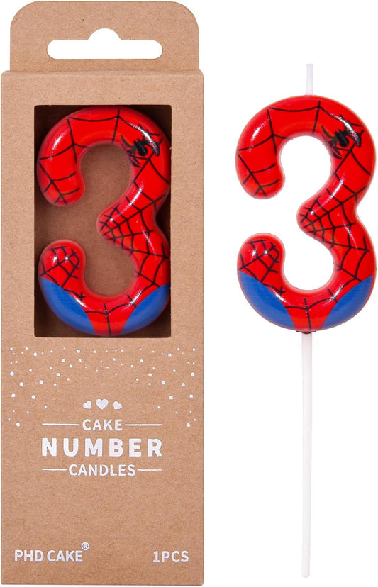 PHD CAKE 2.76 Inch Number 3 Spider Birthday Candles, Spider Cartoon Th