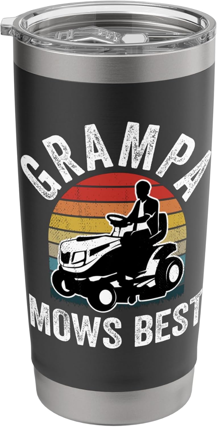 Grampa Mows Best Funny Gardener Lawn Care Father's Day Stainless Steel Insulated Tumbler