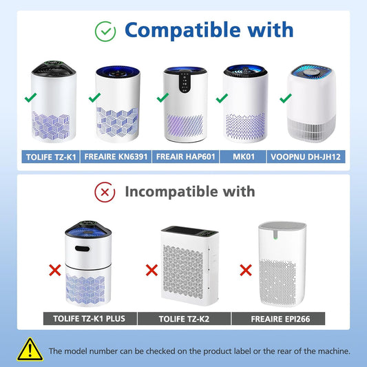 2 Pack TZ-K1 Replacement Filter Compatible with ToLife TZ-K1 Air Puri-fier, MK01 MK06, FreAire KN6391 Air Purifiers and VOOPNU DH-JH12 Air Purifier, 3-in-1 HEPA High-Efficiency Activated Carbon Filter