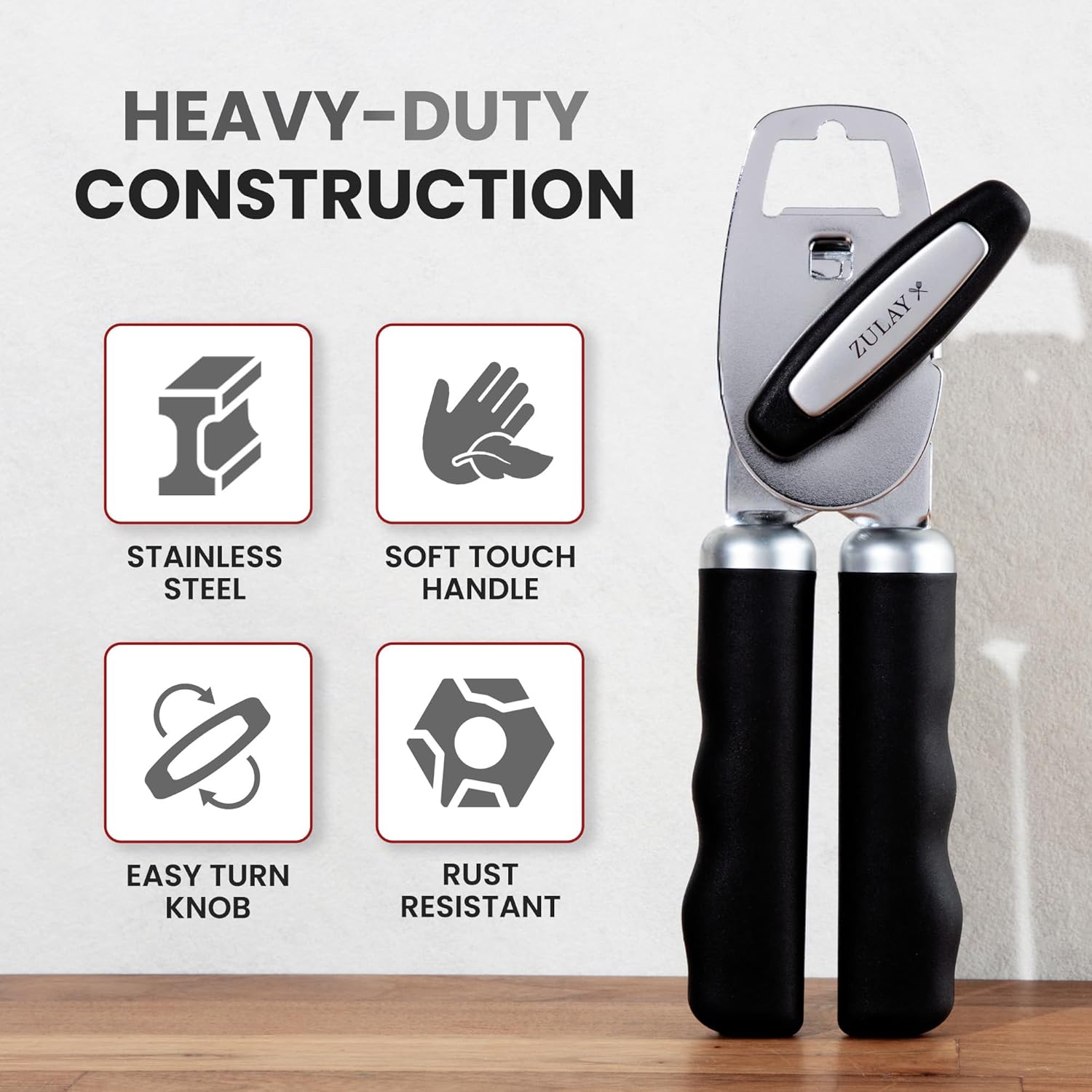 Zulay Kitchen Heavy Duty Stainless Steel Can Opener Manual with Bottle