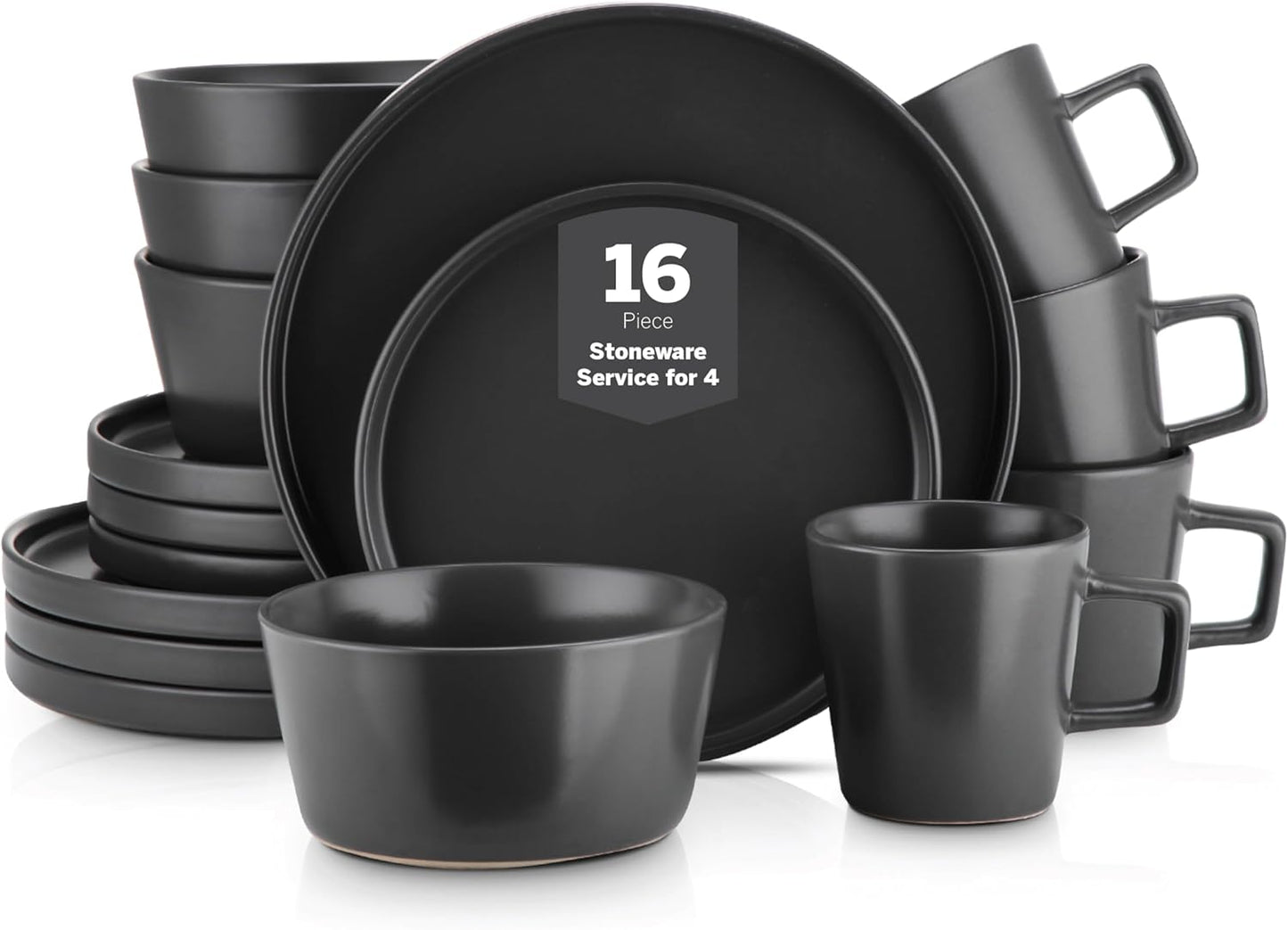 Stone Lain Celina Stoneware 16 Piece Modern Dinnerware Set, Plates and