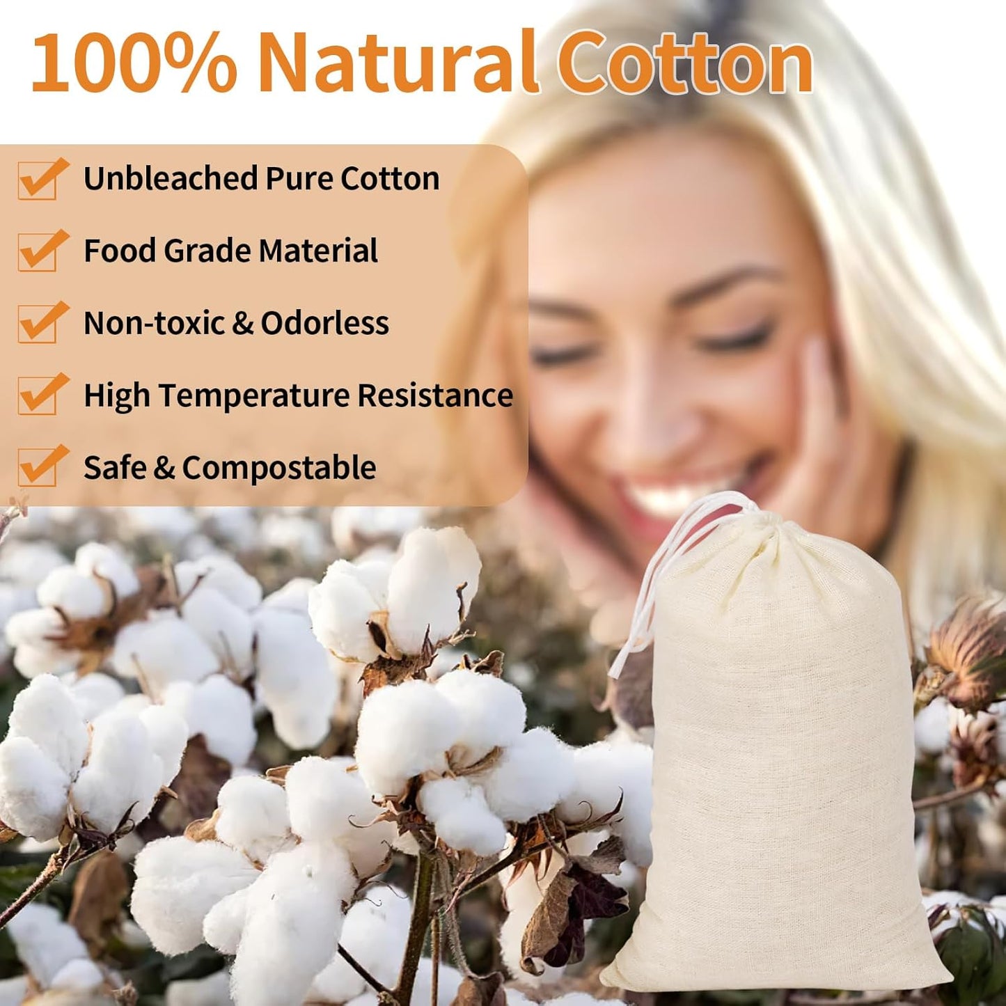 60 Pcs Empty Spice Bags for Cooking Soup, 3x4 In Natural Muslin Drawstring Bag, Reusable Tea Bags for Loose Tea, Small Cheese Cloth Cotton Bag for Straining, Unbleached Cheesecloth Herb Sachet Bag