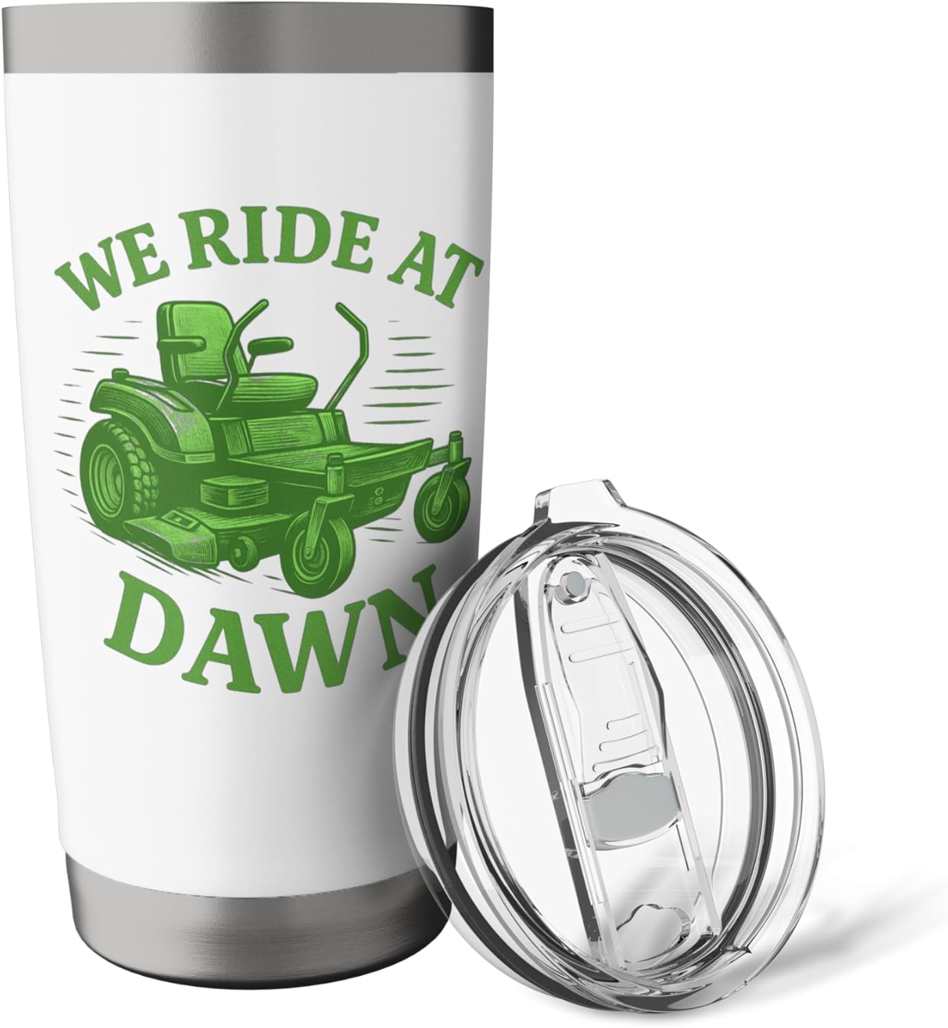 We Ride at Dawn Funny Lawn Mower Yard Care Stainless Steel Insulated Tumbler
