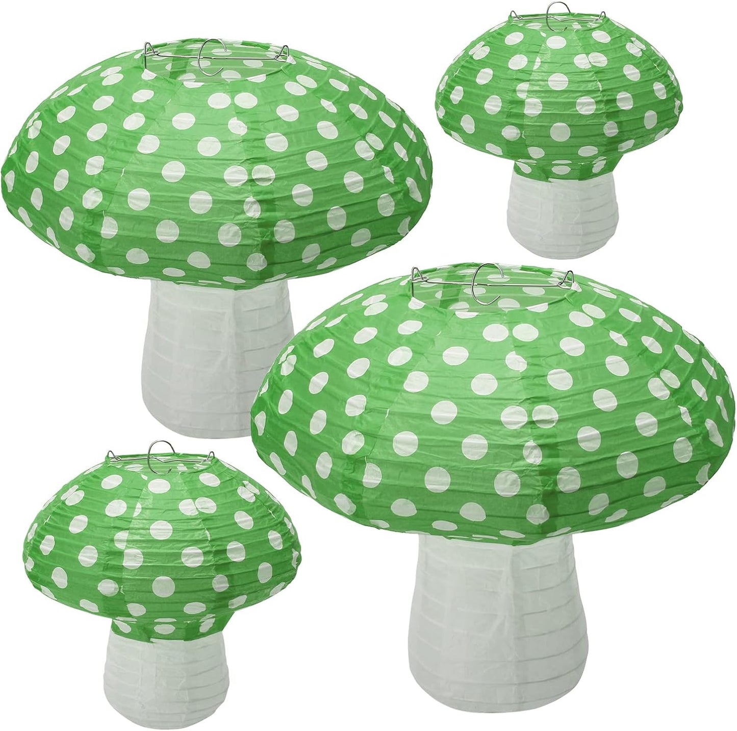 4Pcs Mushroom Shaped Paper Lanterns, Windspeed Large 8 and 12 Inch Lanterns for Nursery Garden Christmas Party Decoration (Green)