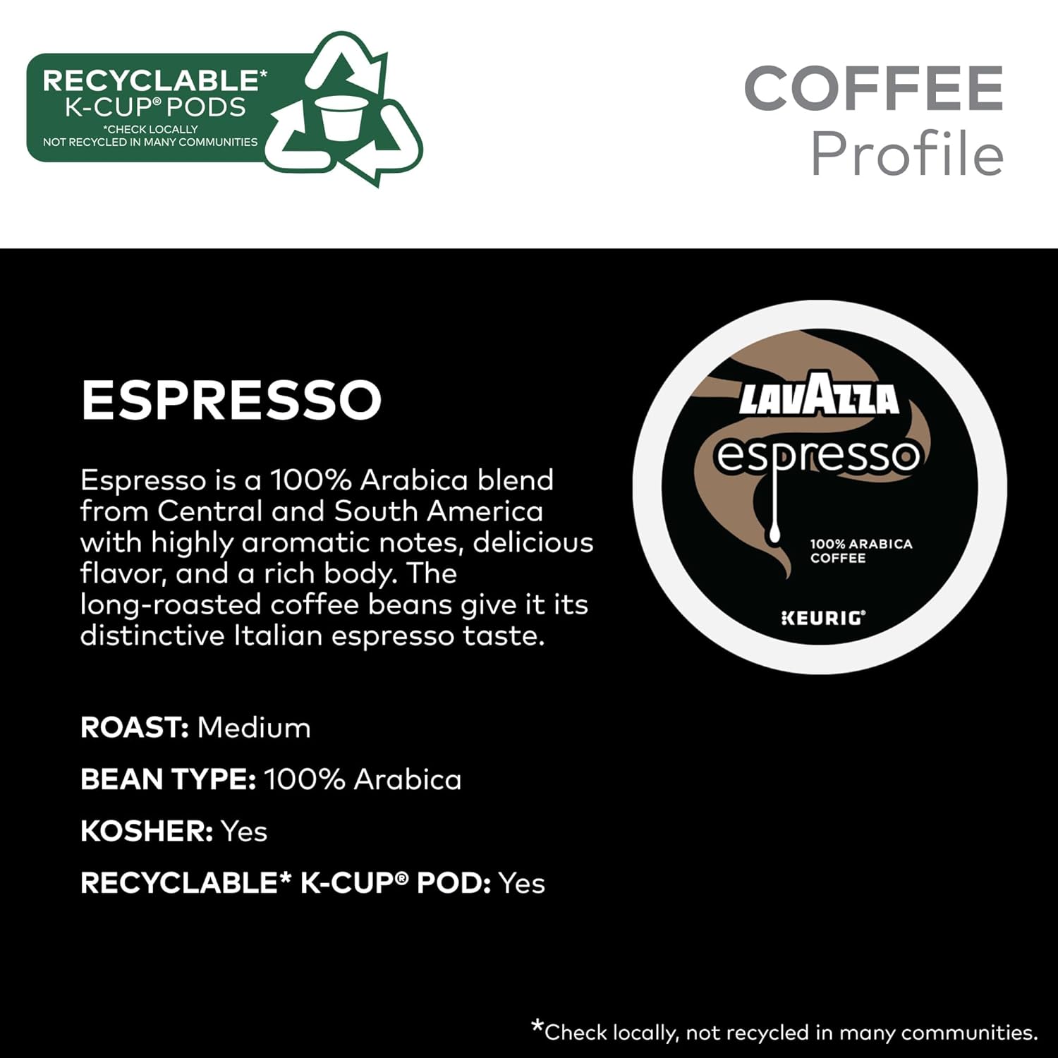 Lavazza Espresso, Single-Serve Keurig K-Cup Pods, Medium Roast Coffee,