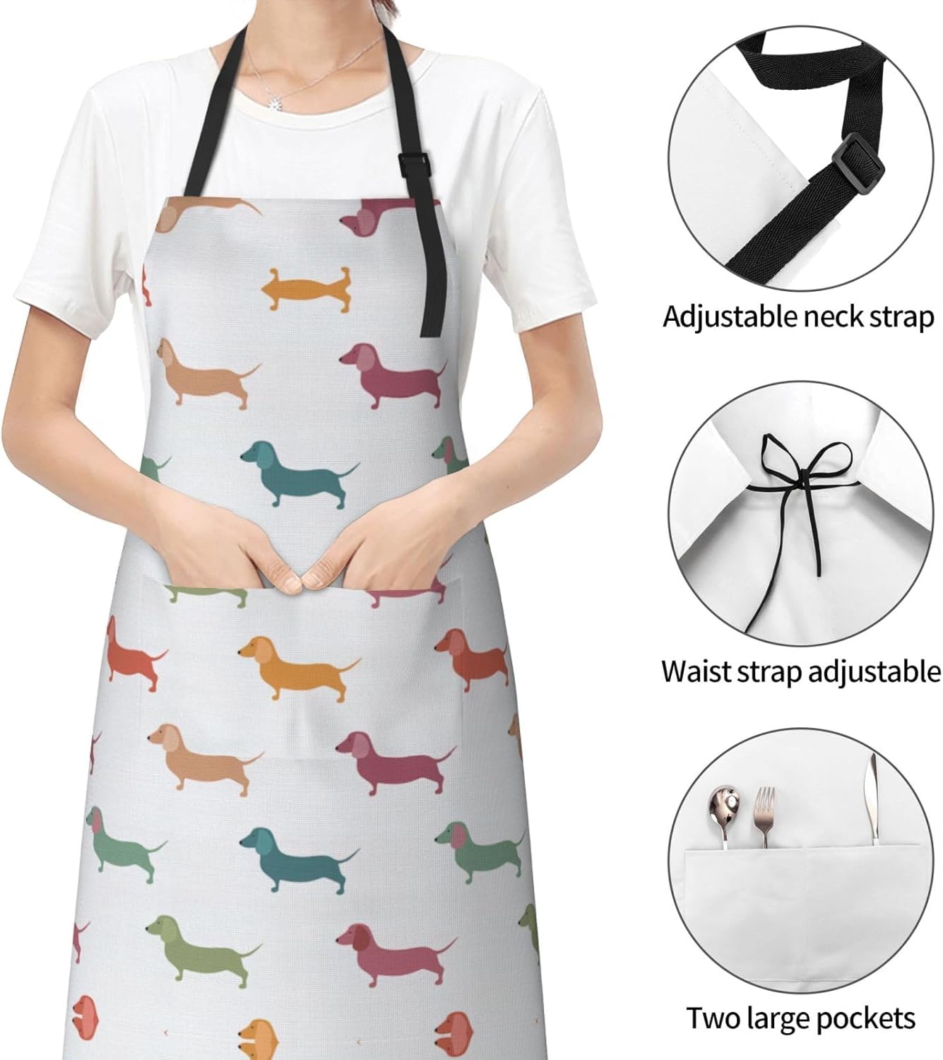 Cute Dachshound Dogs Print 28x33 In Adult Kitchen Apron with Pockets Versatile Chef Smock for Cooking Baking
