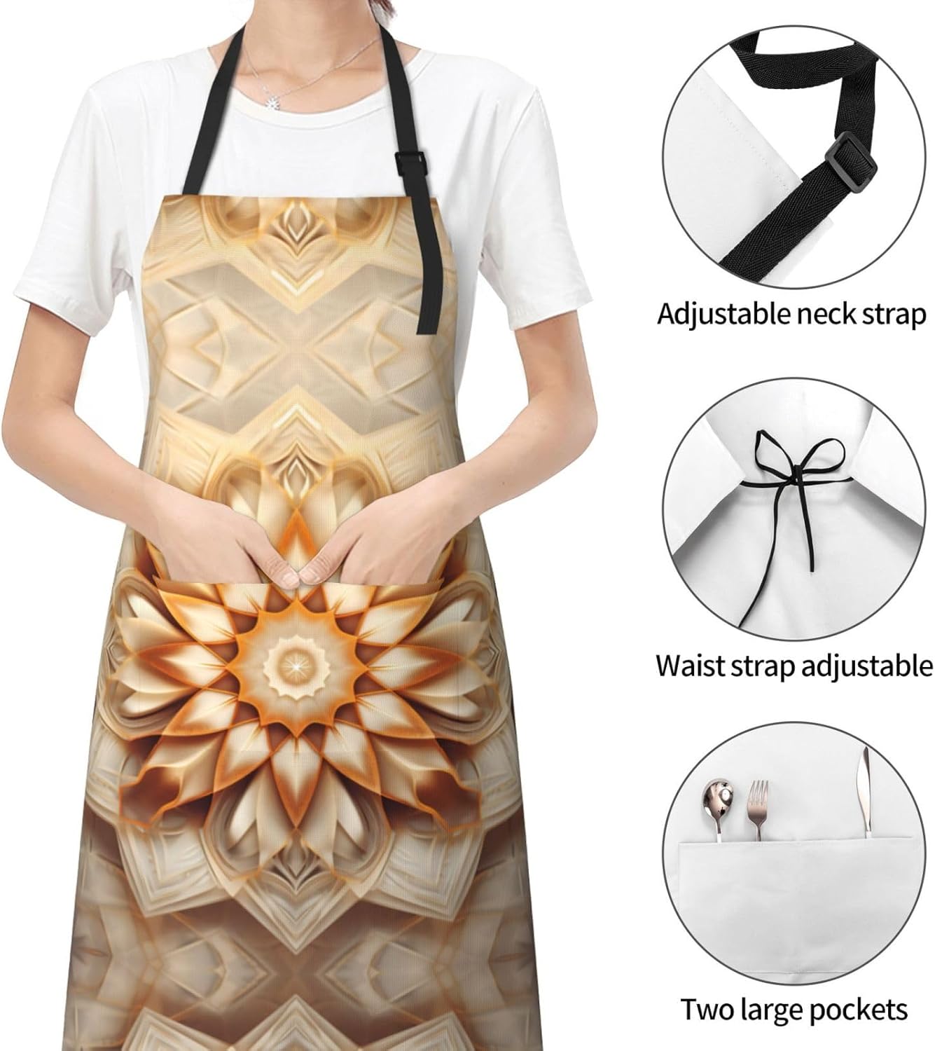 Rectangle Mandala print Waterproof apron with pocket adjustable cooking apron for adult kitchen bibs to bake