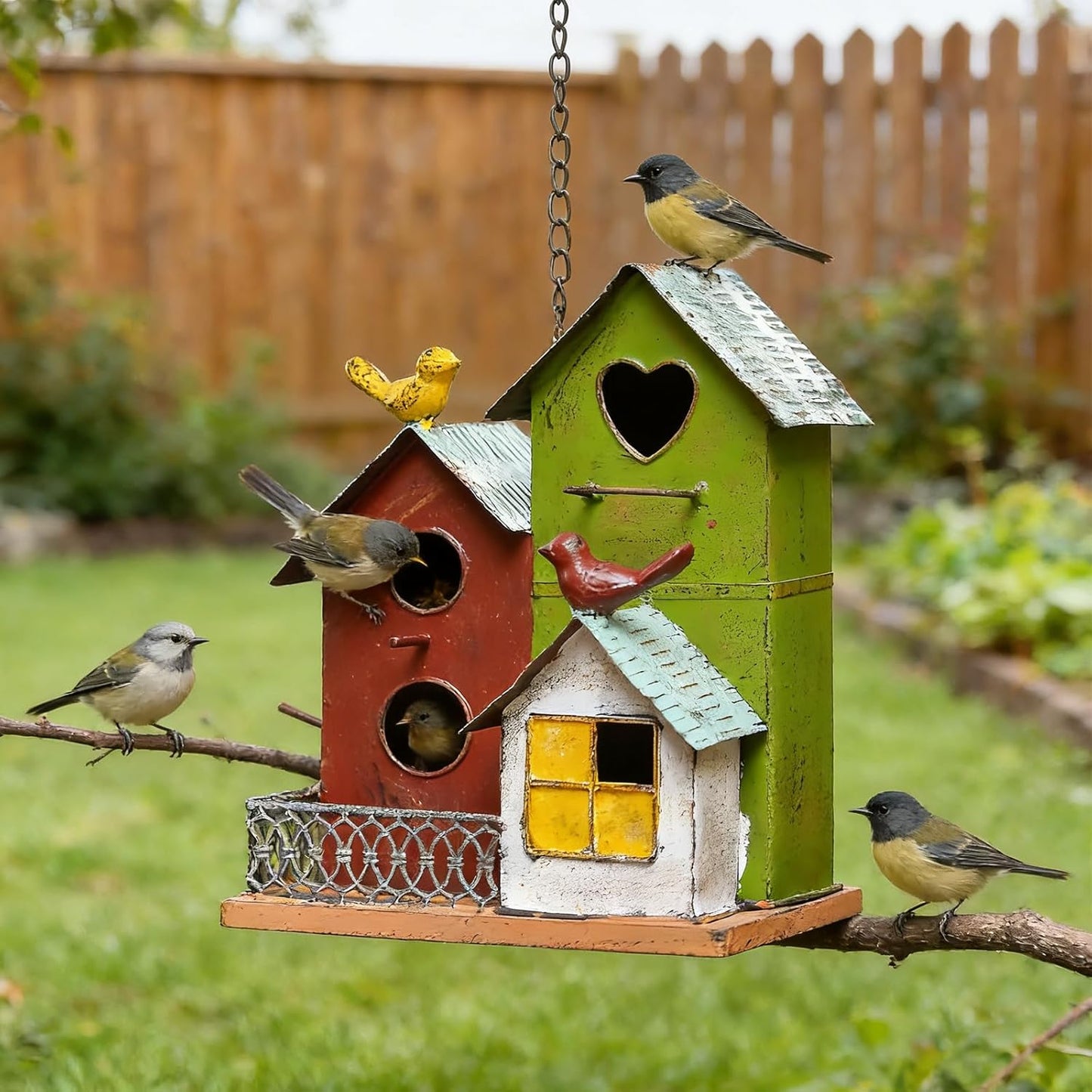Jemeni Metal Bird House for Outside – Hanging Large Multi-Birdhouse for Outdoor & Indoor Garden Decor