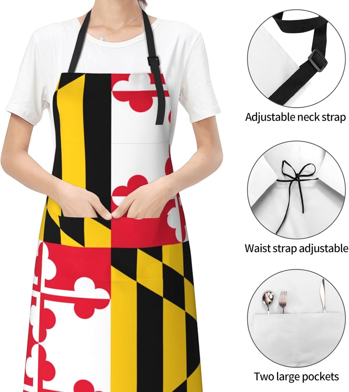 Flag of Maryland Print 28x33 In Adult Kitchen Apron with Pockets Versatile Chef Smock for Cooking Baking