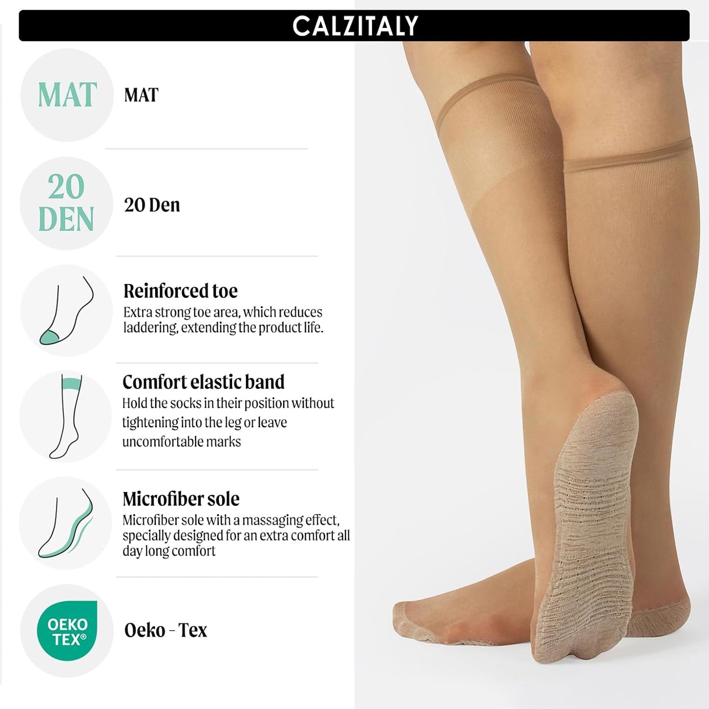 PACK 3 PAIRS 20 DEN SHEER KNEE HIGH SOCKS WITH COMFORT SOLE | LYCRA KN