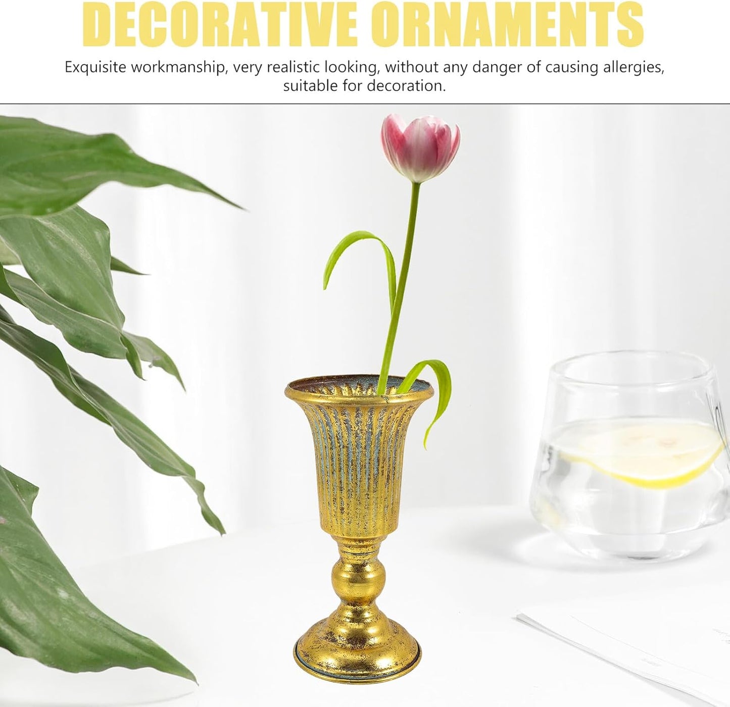 Milisten Vintage Metal Vase Decorative Flower Planter Retro Gold Iron 