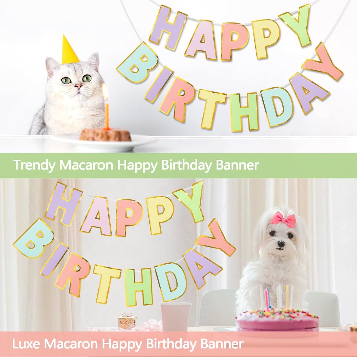 Happy Birthday Banner - 9ft Pre-Strung Happy Birthday Sign for Women, Men, Girls, Boys - No DIY Birthday Decorations & Party Supplies(Macaron)