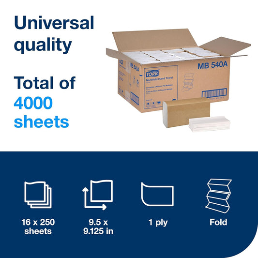Tork Multifold Hand Towel White H2, Universal, 100% Recycled Fibers, 1