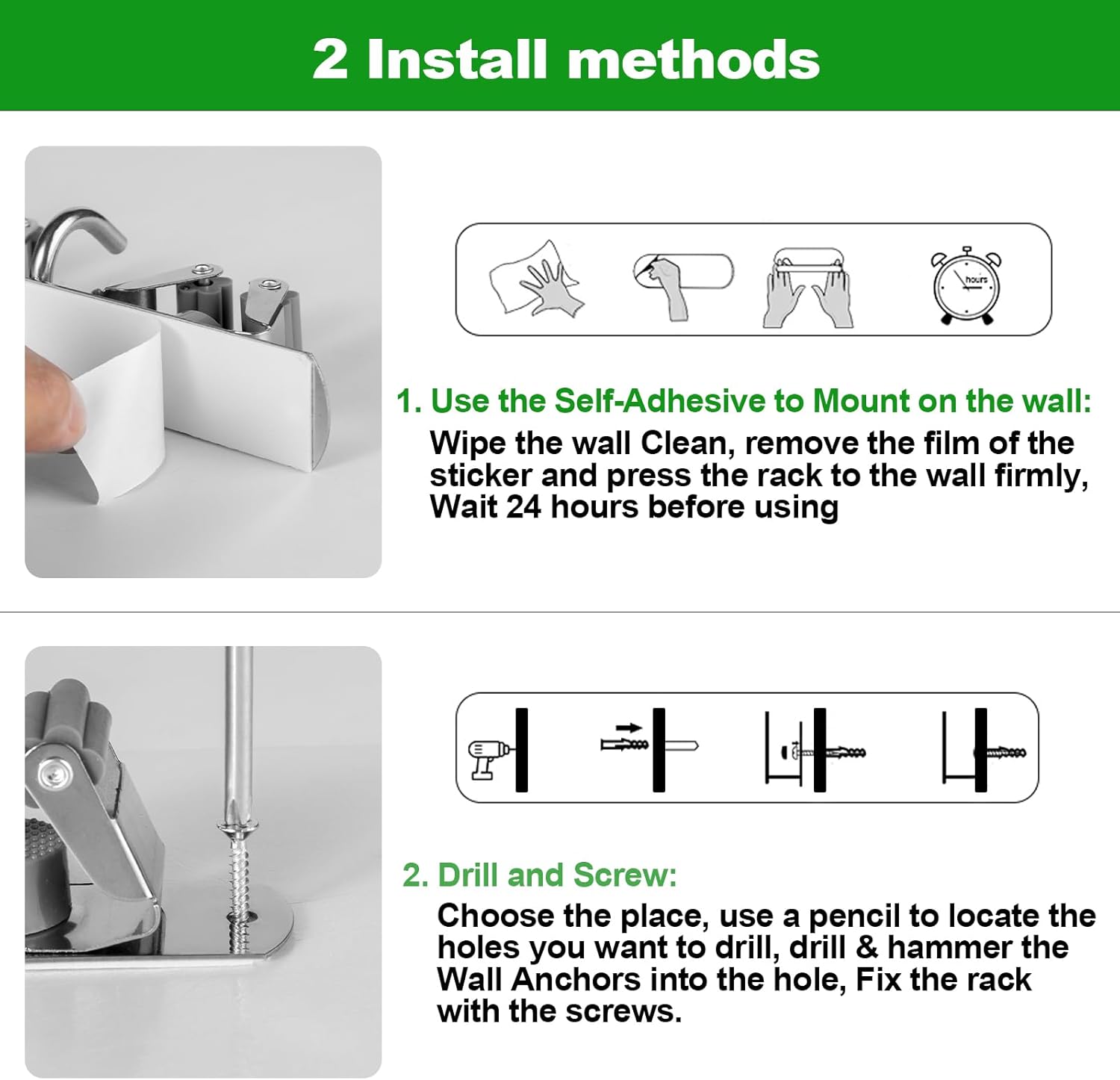 voze 5 Racks and 4 Hooks Mop and Broom Holder Wall Mount, Self Adhesiv