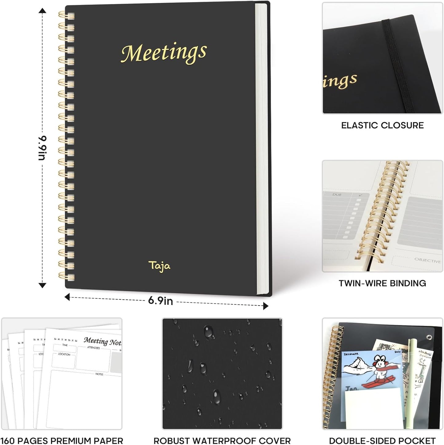 Meeting Notebook for Work Organization - Work Planner Notebook with Ac