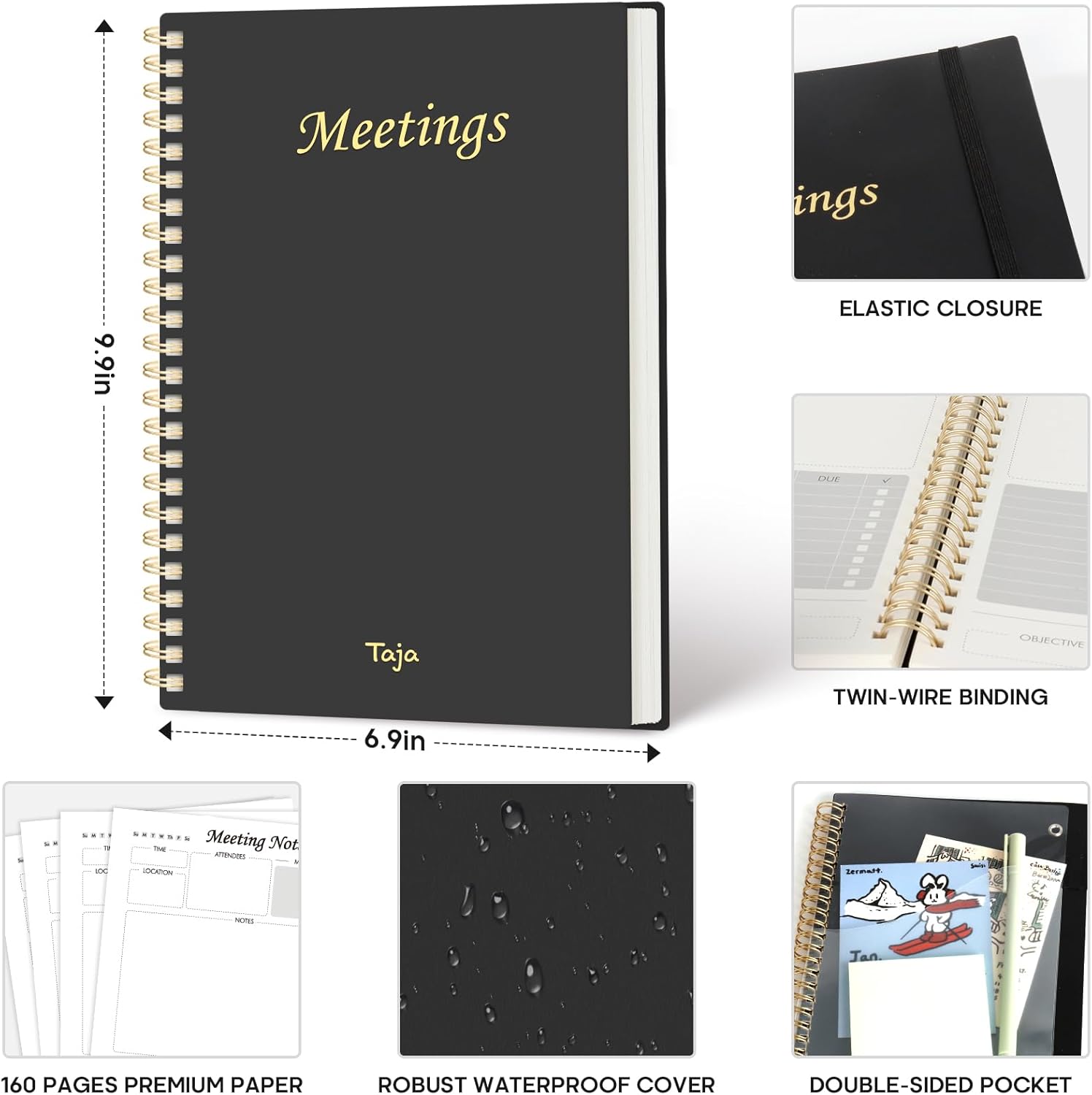 Meeting Notebook for Work Organization - Work Planner Notebook with Ac
