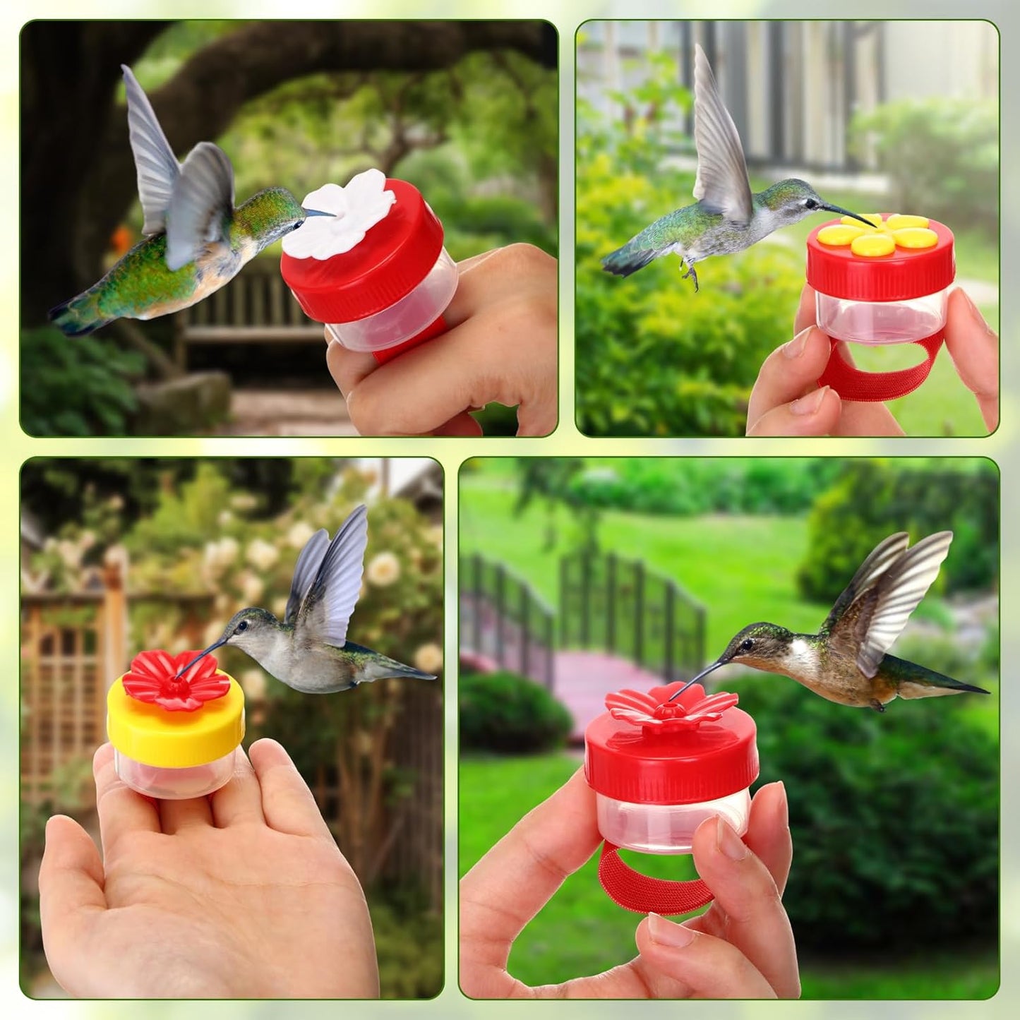 Tioncy Hand Held Hummingbird Ring Feeders, 8 Pcs Mini Hummingbird Hand Feeder with 8pcs Cleaning Brush, Wild Bird Feeders Tools for Outdoors Supplies