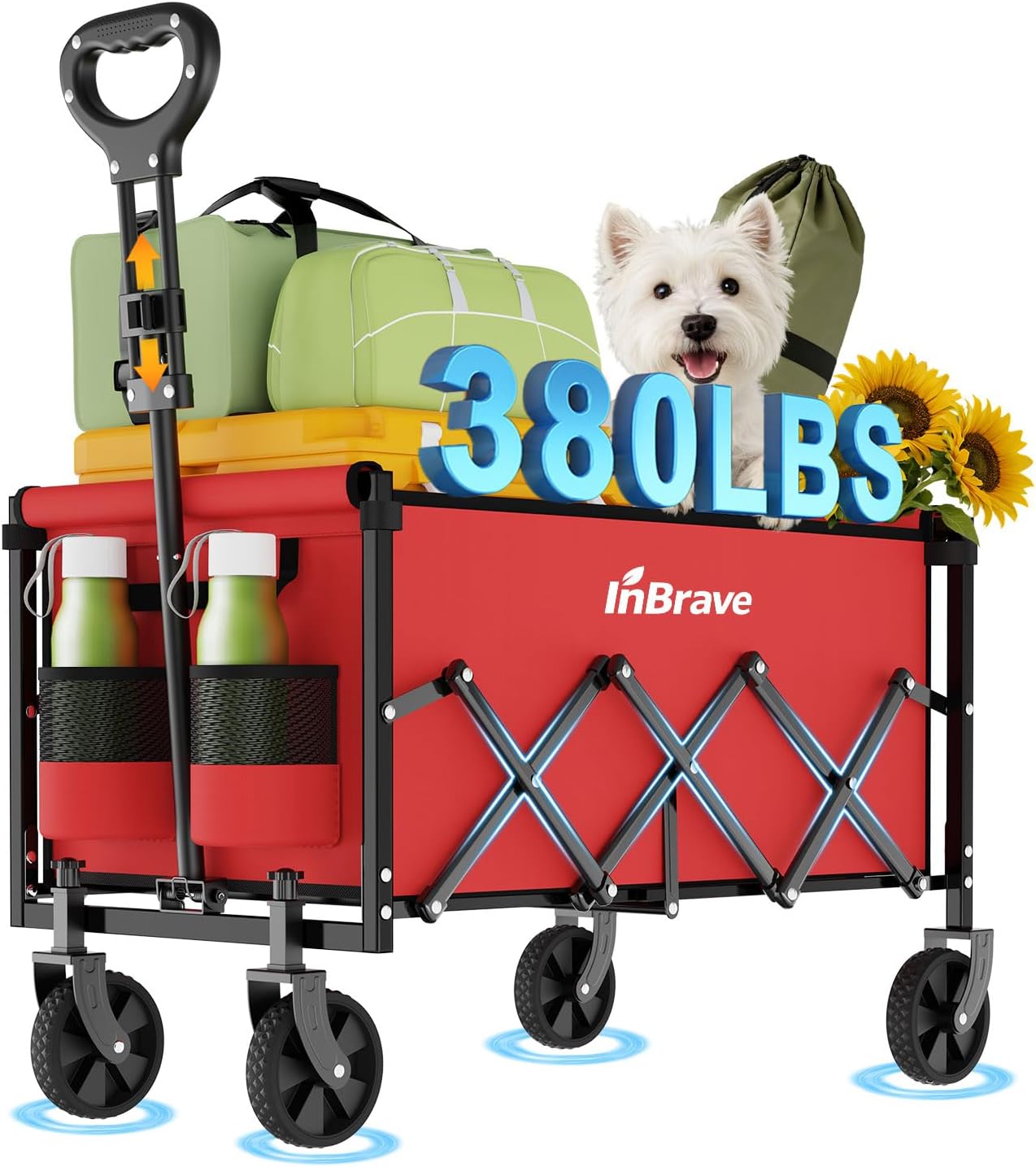 Collapsible Wagon Cart, 380LBS Heavy Duty Utility Wagons with All-Terr