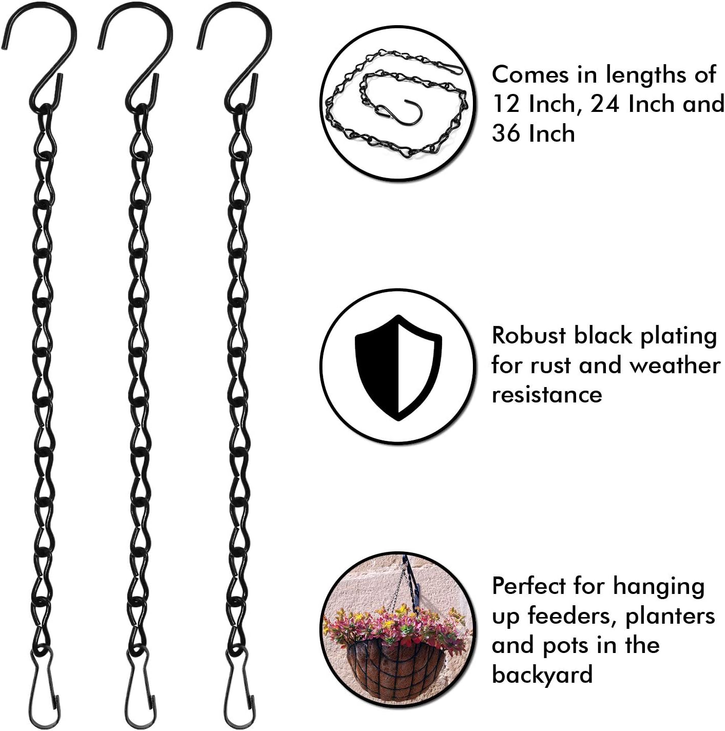 4 Pack 12, 24 and 36 Inches Hanging Chain for Bird Feeders, Planters, 