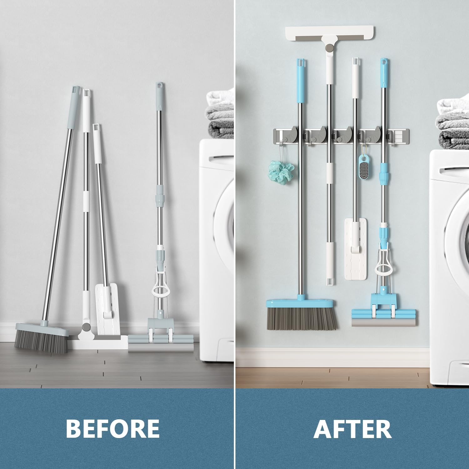 Holikme Mop Broom Holder Wall Mount Metal Pantry Organization and Stor