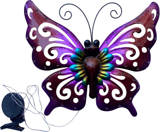 WAIU Solar LED Butterfly Lights, Metal Hanging Wall Art Decor, Waterproof Outdoor Decoration for Patio Garden Yard Fence, Valentine Gifts