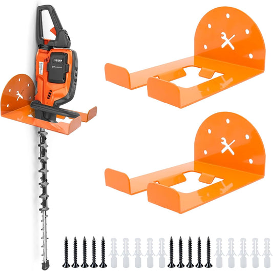 Garage Organizer Trimmer Rack, 2 Pack Weed Eater Hanger for Wall, Tool Hanger Weed Whackers Holder Wall Mounted for Grass Trimmer, Hedge Trimmer, Garage Trimmer, Garden Tools, Orange