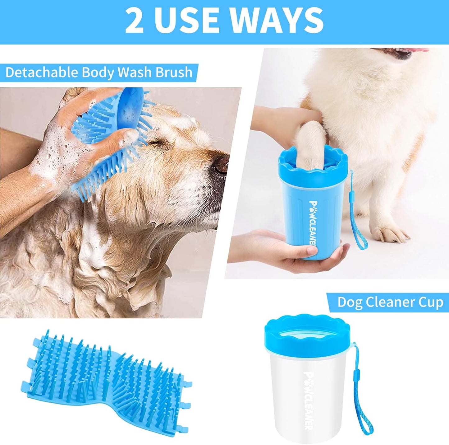 Professional 7 in 1 Dog Paw Cleaner for Dogs & Cats - Includes 1 Porta