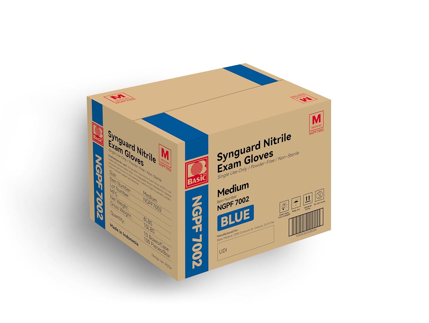 Basic Medical Blue Nitrile Exam Gloves - Latex-Free & Powder-Free - NG