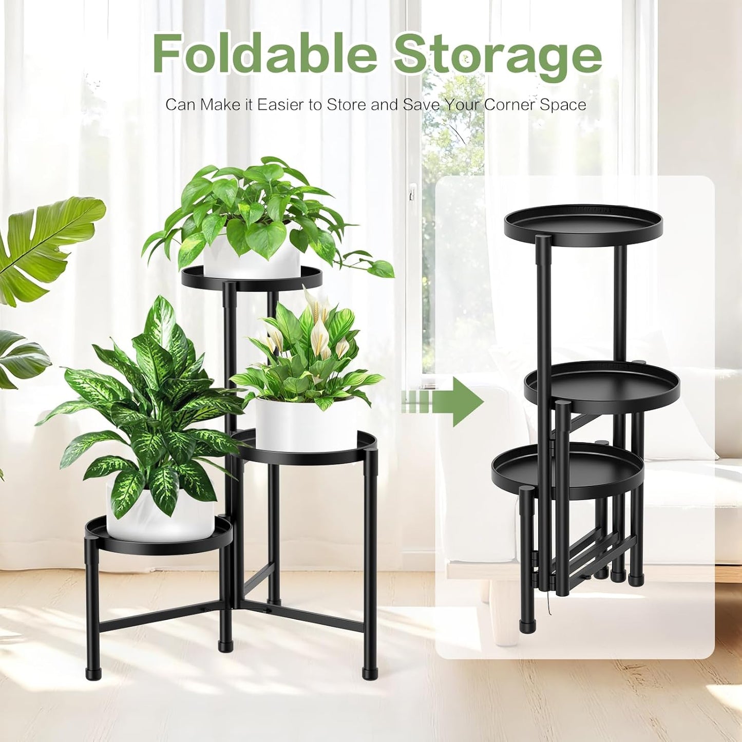 3 Tier Metal Corner Plant Stand Indoor Outdoor, Heightened widened 30'